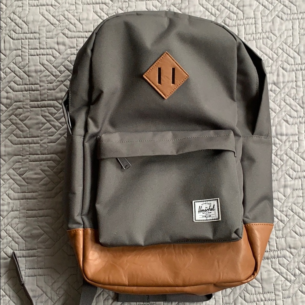Herschel Heritage gray & tan leather backpack